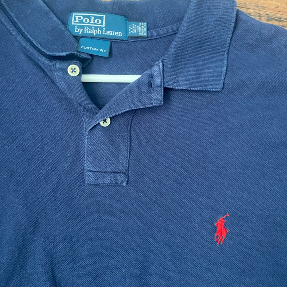 loved blue short sleeve polo